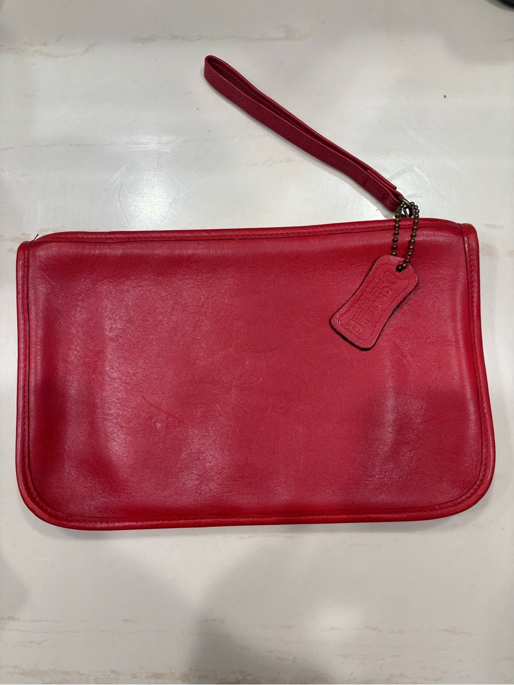 Red Leather Wristlet Clutch with Tag Accent